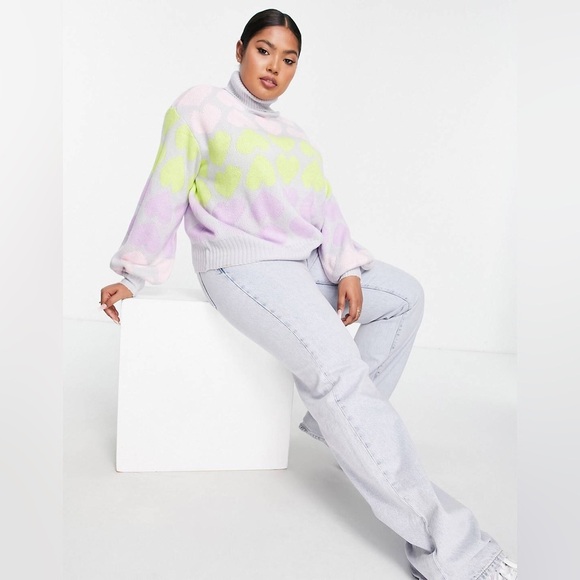 Wednesday Girl High Neck Sweater In Pastel Heart Knit NWT - Picture 3 of 10